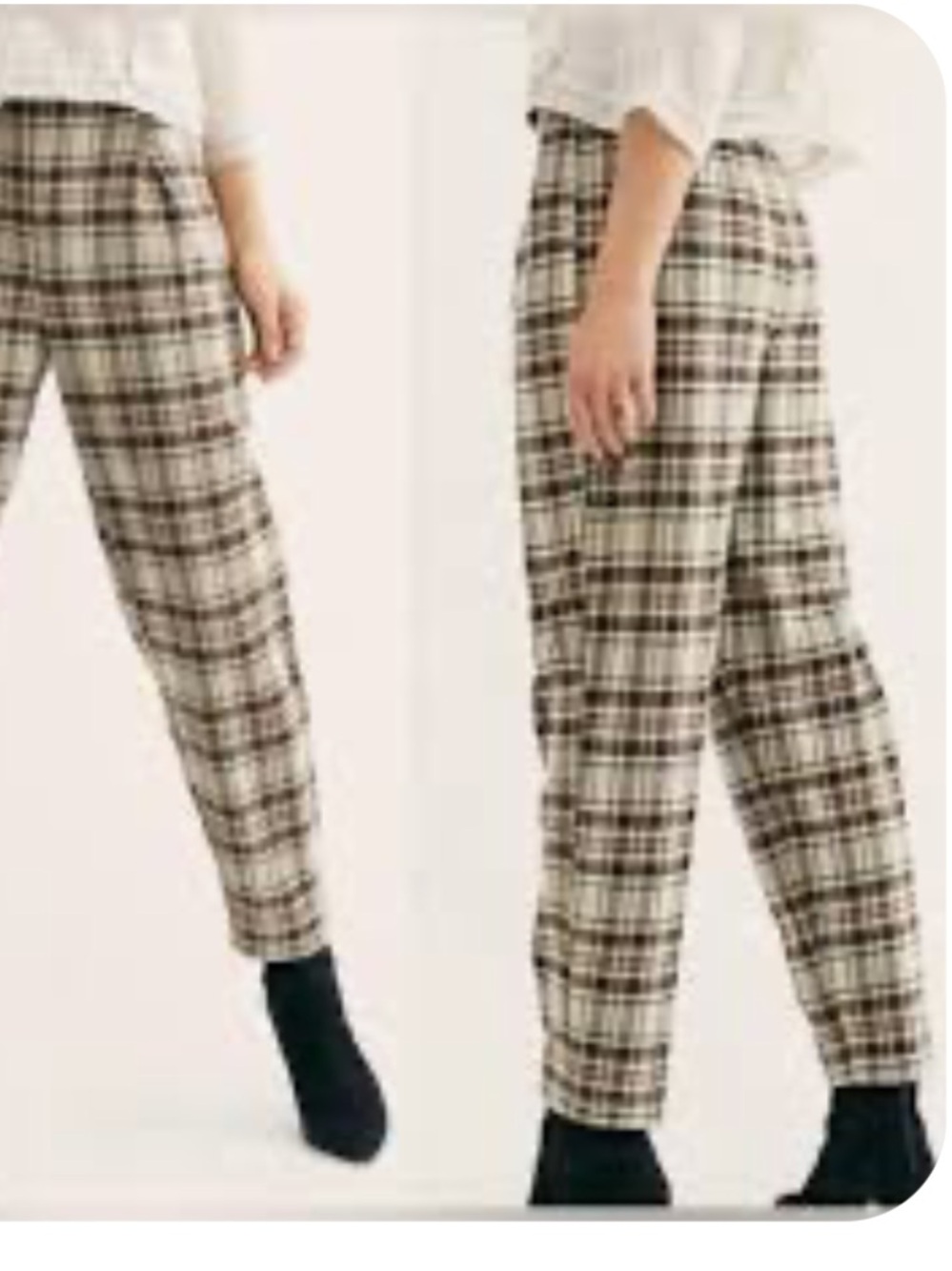 Free People Cream and Brown Plaid Tapered Pants size Small